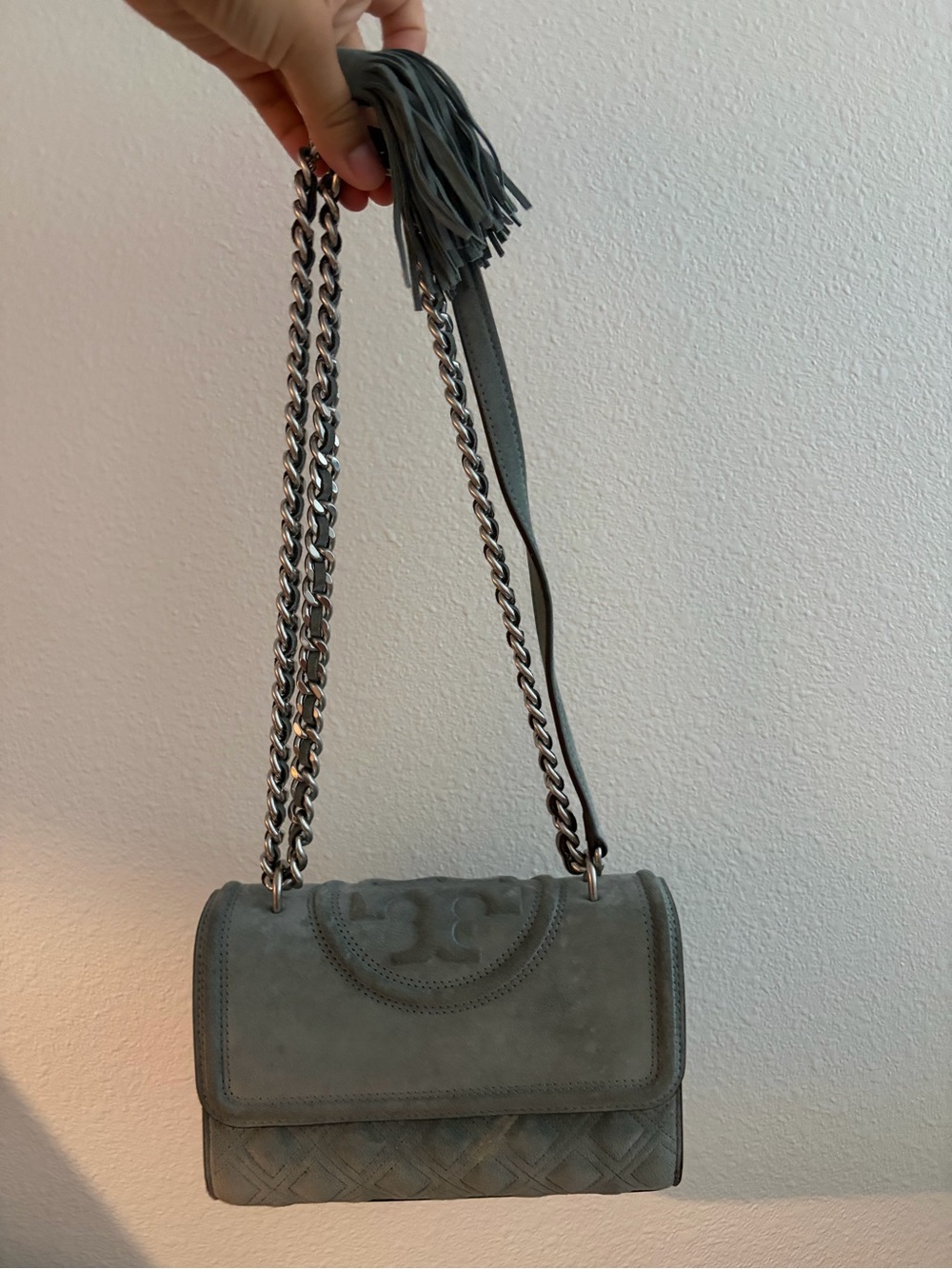 Tory Burch Suede Chain Shoulder Bag - Gray
